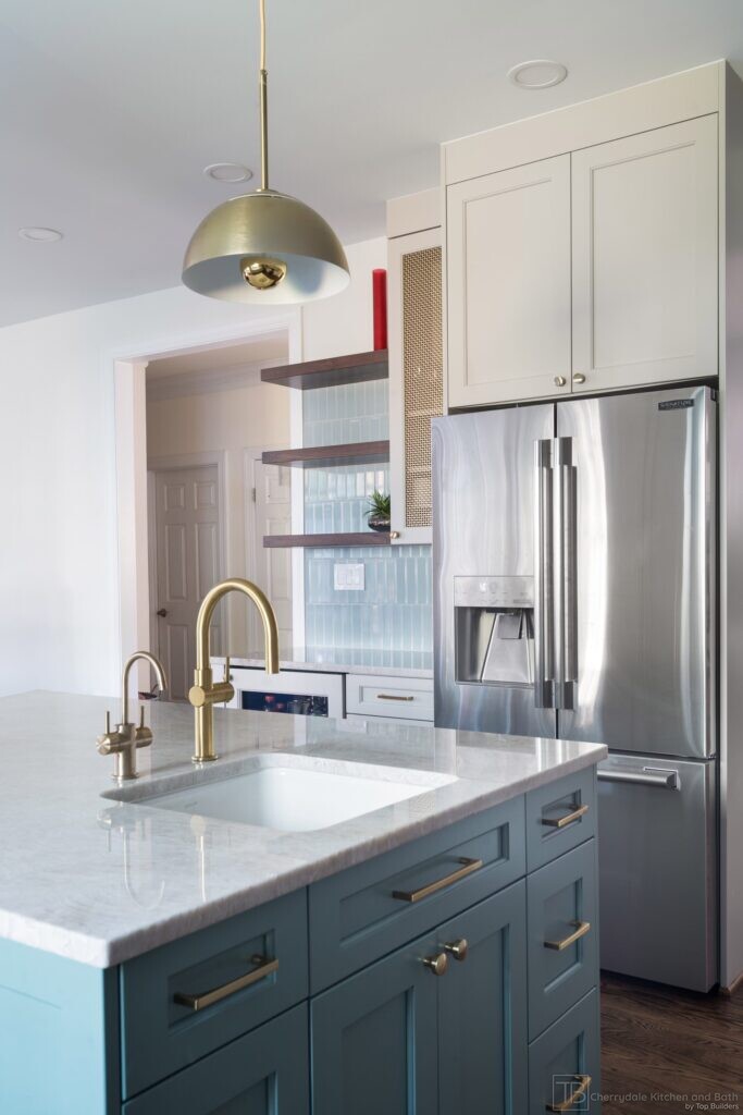 Sage and Brass – gray-green island kitchen remodel by Cherrydale Kitchen and Bath by Top Builders (photo 11)