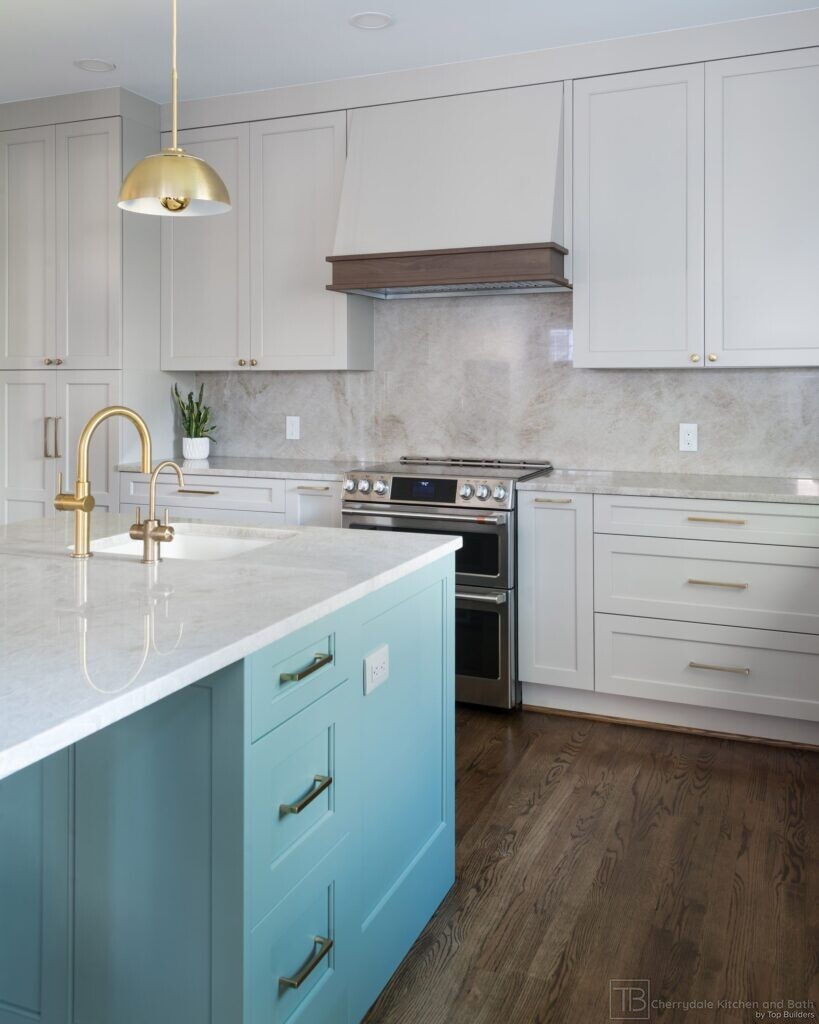Sage and Brass – gray-green island kitchen remodel by Cherrydale Kitchen and Bath by Top Builders (photo 12)