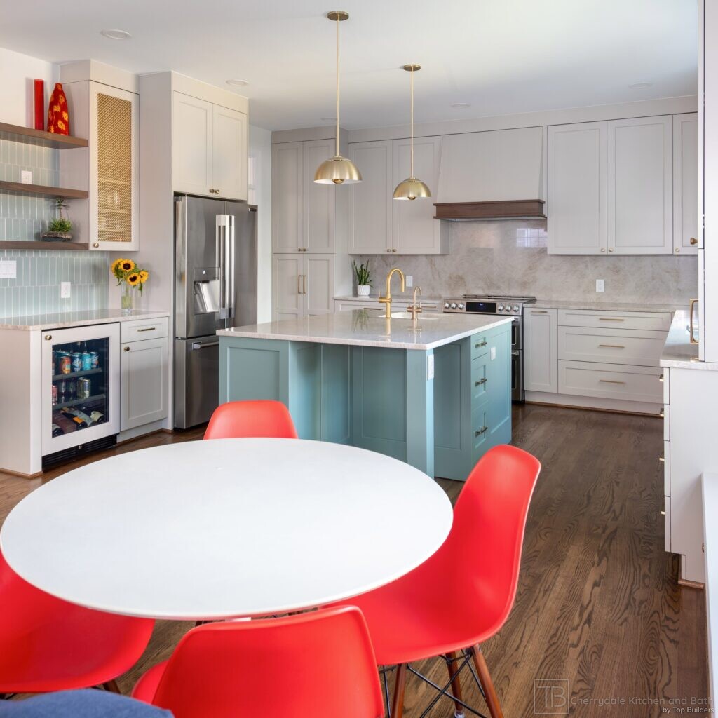 Sage and Brass – gray-green island kitchen remodel by Cherrydale Kitchen and Bath by Top Builders (photo 14)