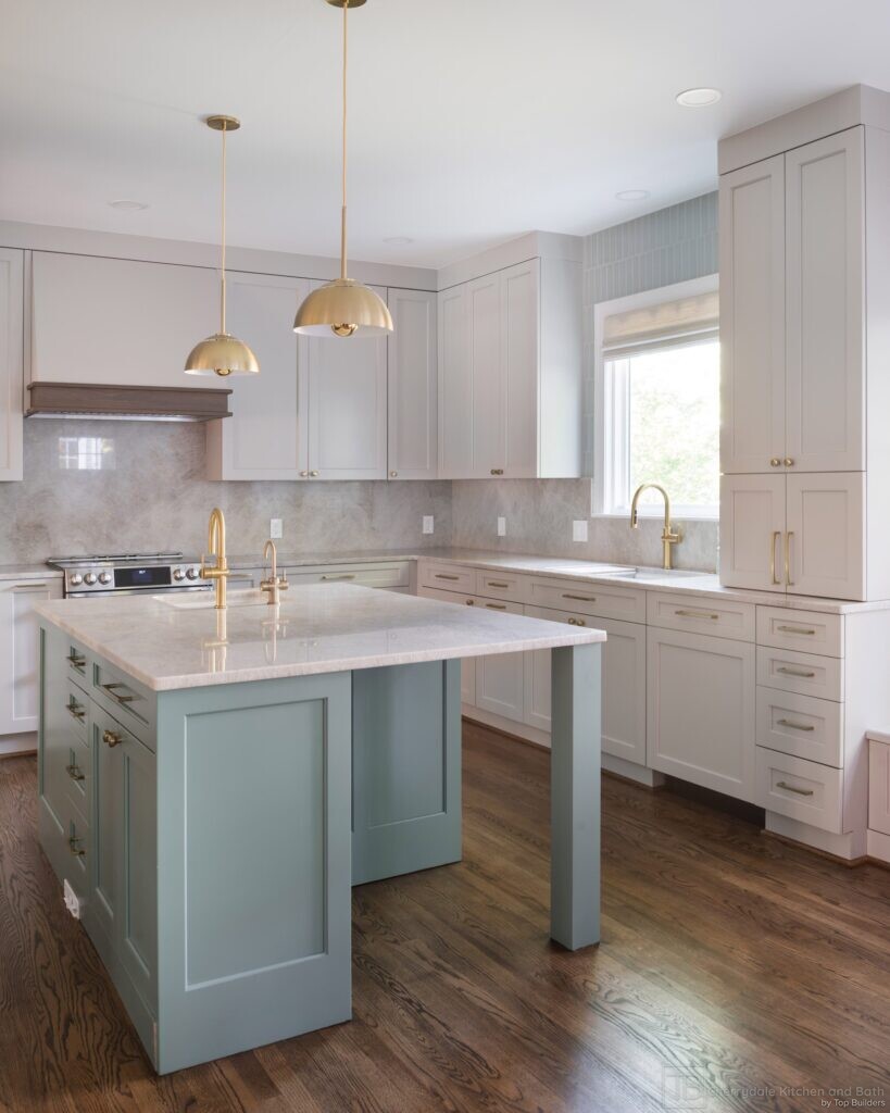 Sage and Brass – gray-green island kitchen remodel by Cherrydale Kitchen and Bath by Top Builders (photo 18)