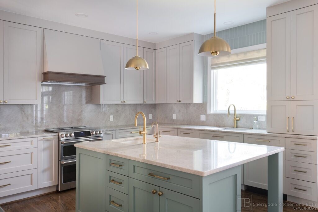 Sage and Brass – gray-green island kitchen remodel by Cherrydale Kitchen and Bath by Top Builders (photo 19)
