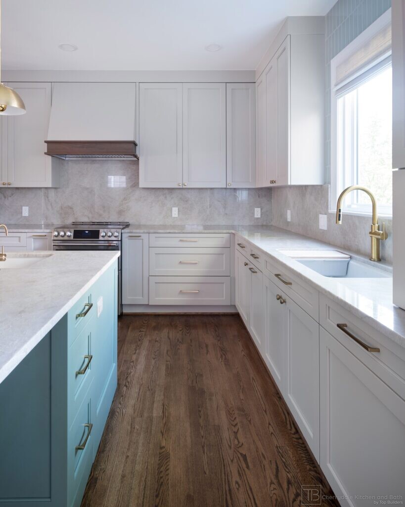 Sage and Brass – gray-green island kitchen remodel by Cherrydale Kitchen and Bath by Top Builders (photo 22)