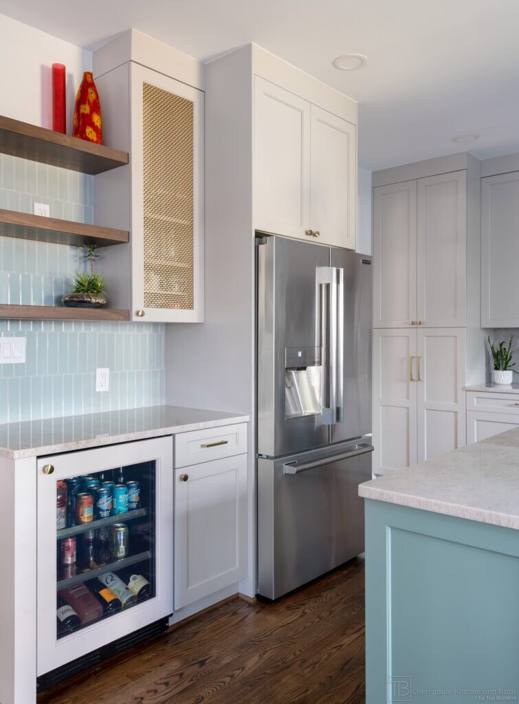 Sage and Brass – gray-green island kitchen remodel by Cherrydale Kitchen and Bath by Top Builders (photo 23)