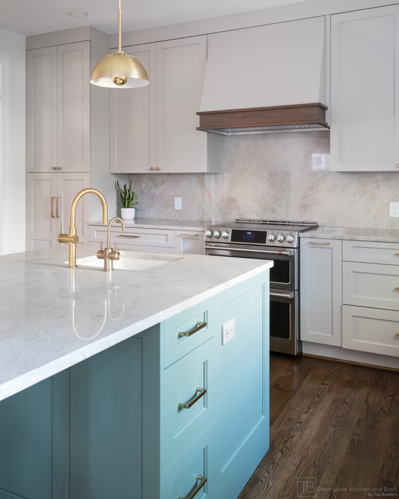Sage and Brass – gray-green island kitchen remodel by Cherrydale Kitchen and Bath by Top Builders (photo 26)