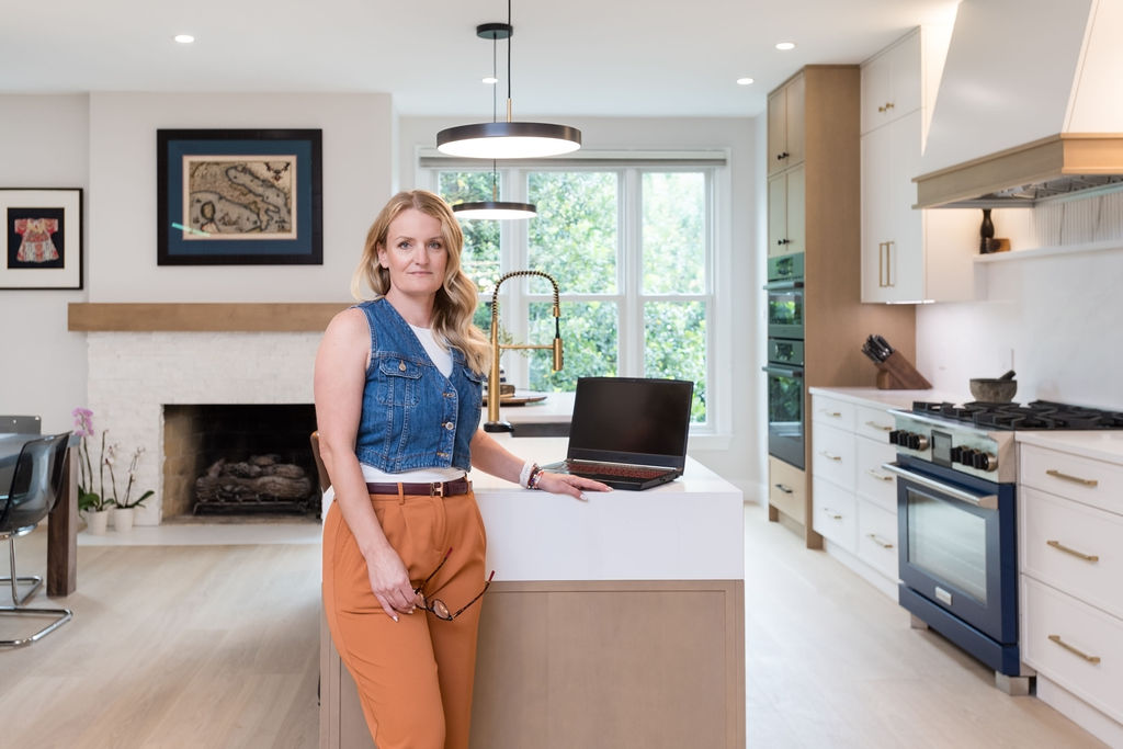 Lucia Lukosik, AKBD-credentialed design director at Cherrydale Kitchen and Bath by Top Builders, in a completed kitchen remodel